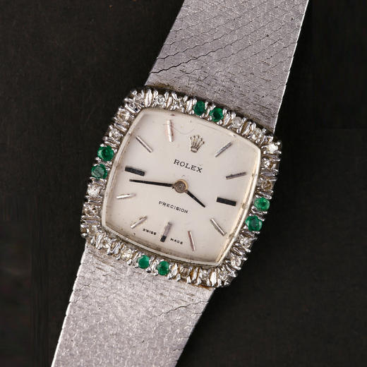 独角鹿西洋古董瑞士钟表世家18K金镶钻石祖母绿方形机械女士腕表 商品图1