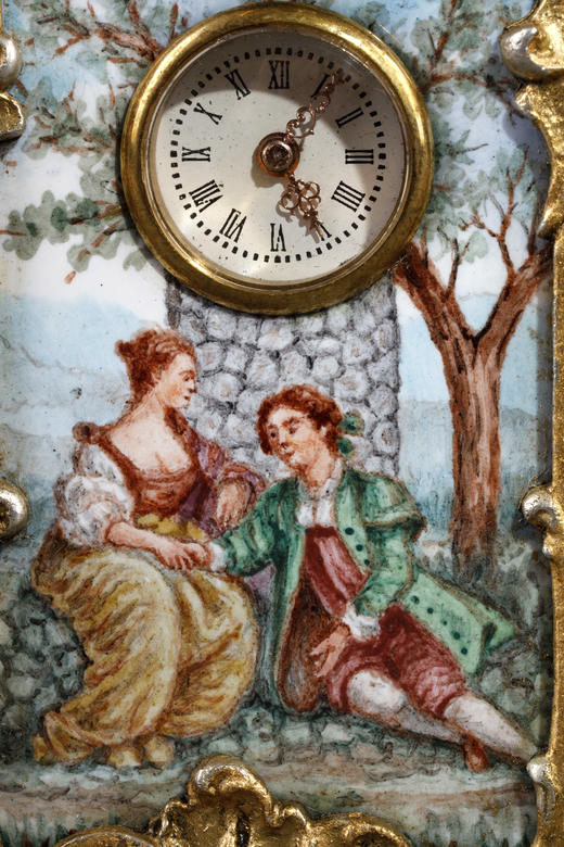 独角鹿西洋古董摆件19世纪奥地利出品铜鎏金手绘珐琅迷你屏风座钟 商品图3