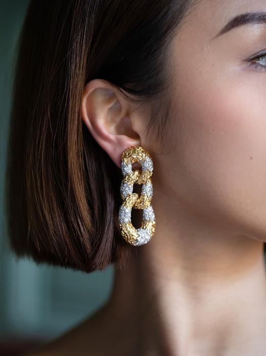 独角鹿西洋古董珠宝首饰法国锚链18k黄金镶嵌钻石耳坠耳饰一对 商品图2