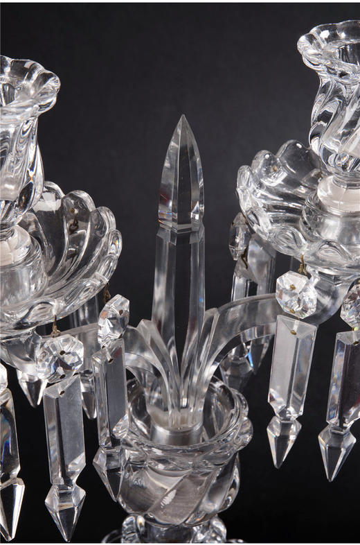 独角鹿西洋古董摆件法国巴卡拉Bamboo竹纹款两枝头水晶烛台一对 商品图4