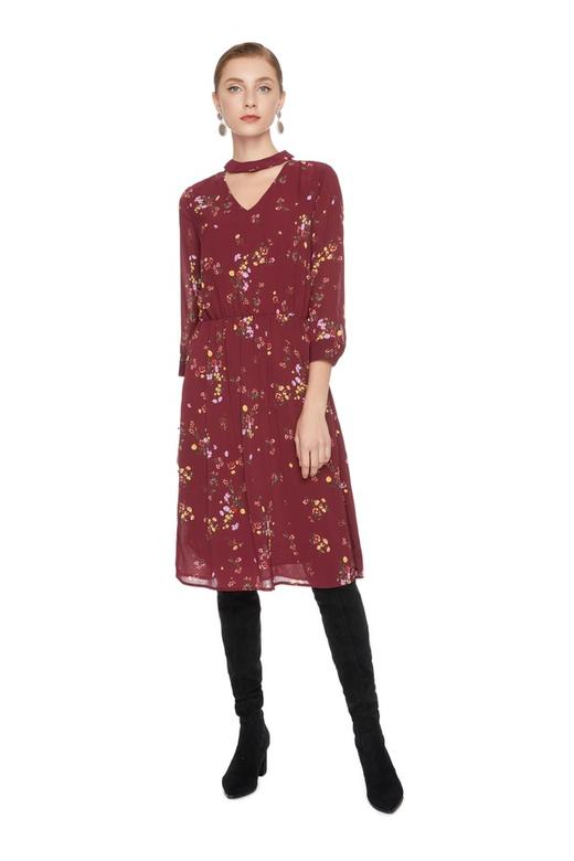 stradivarius V领挂脖印花连衣裙 5117 商品图0