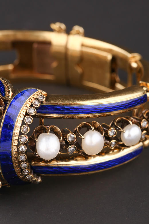 独角鹿西洋古董珠宝首饰法国珐琅饰镶嵌天然珍珠钻石手链手镯 商品图2