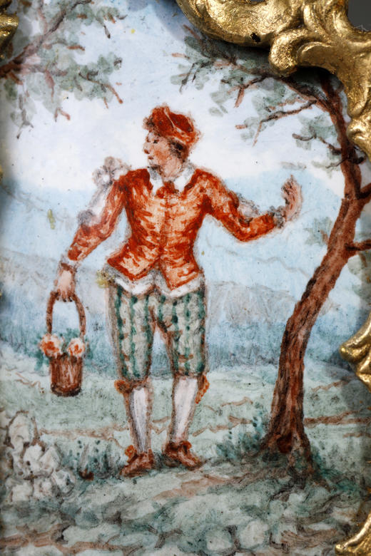 独角鹿西洋古董摆件19世纪奥地利出品铜鎏金手绘珐琅迷你屏风座钟 商品图4