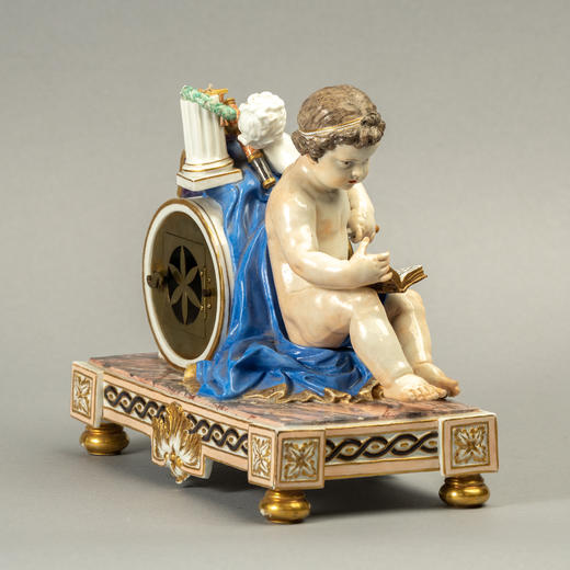 独角鹿西洋古董家居摆件1890年代德国梅森小天使瓷座钟 商品图3