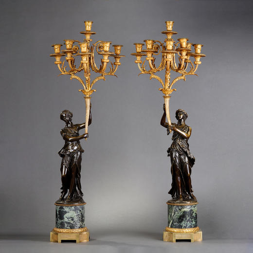 独角鹿西洋古董路易十六风古典女神青铜雕塑大理石底座铜鎏金烛台 商品图0