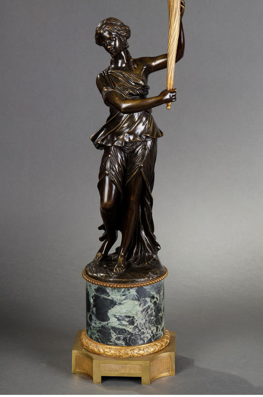 独角鹿西洋古董路易十六风古典女神青铜雕塑大理石底座铜鎏金烛台 商品图4