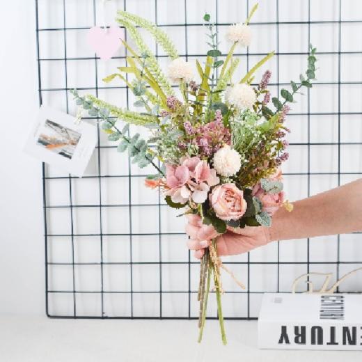 咋咔仿真花TMZ96741把束5头欧式巴西玫橘红拼小高粱橙色拼4叉罂粟红色 商品图0