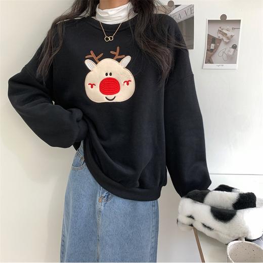 加绒卫衣宽松韩版慵懒风圣诞节喜庆可爱卡通少女显白刺绣 商品图2