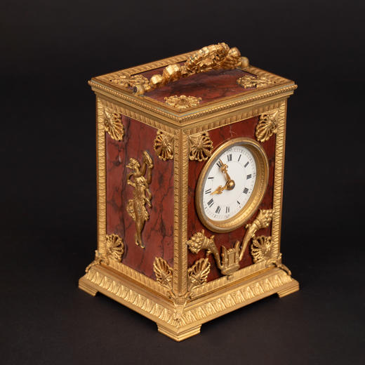 独角鹿西洋古董1880年代法国红色大理石面板鎏金青铜马车钟座钟 商品图2