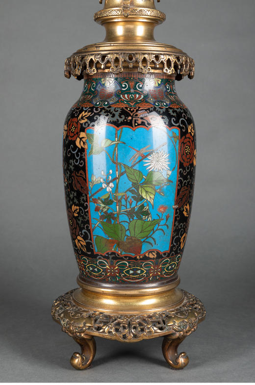 独角鹿西洋古董铜鎏金精雕嵌富贵花鸟掐丝珐琅花瓶多枝头烛台一对 商品图4