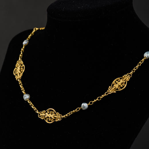 独角鹿西洋古董珠宝法国18K金镶嵌天然巴洛克珍珠giletière项链 商品图4