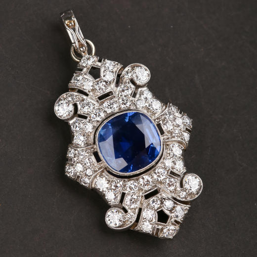 独角鹿西洋古董珠宝首饰欧洲铂金镶嵌钻石斯里兰卡无烧蓝宝石吊坠 商品图4