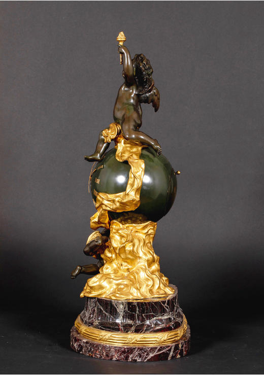 独角鹿西洋古董法国新古典风格铜鎏金小天使大理石底座座钟摆件 商品图3