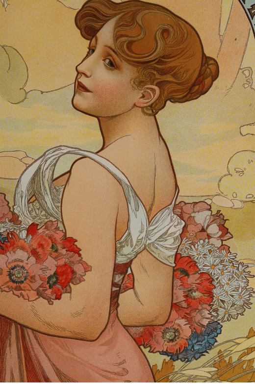 独角鹿西洋古董新艺术穆夏原版版画《春Printemps》与《夏Eté》 商品图4