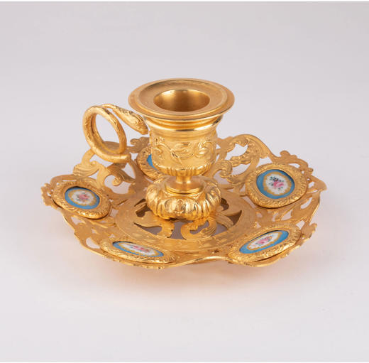 独角鹿西洋古董欧式烛台摆件铜鎏金雕饰瓷片装饰灵蛇花叶法式 商品图1