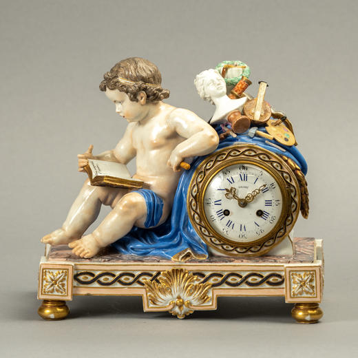 独角鹿西洋古董家居摆件1890年代德国梅森小天使瓷座钟 商品图0