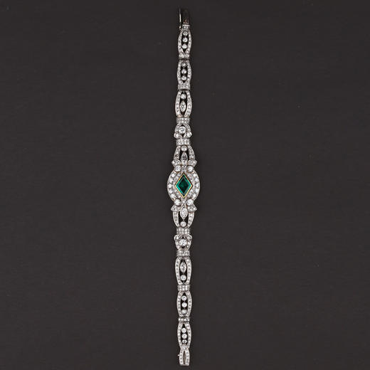 独角鹿西洋古董装饰艺术时期铂金镶嵌钻石哥伦比亚祖母绿手链手镯 商品图4