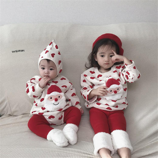 宝宝爬服婴儿可爱春节圣诞加绒连体衣宝宝新年雪人爱心爬服送帽子 商品图1