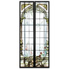 独角鹿西洋古董法国新艺术时期廊柱拱门花卉彩绘玻璃花窗一对 商品缩略图0