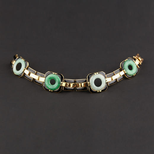 独角鹿西洋古董法国工坊George L'Enfant黄金珐琅镶嵌翡翠手链 商品图2