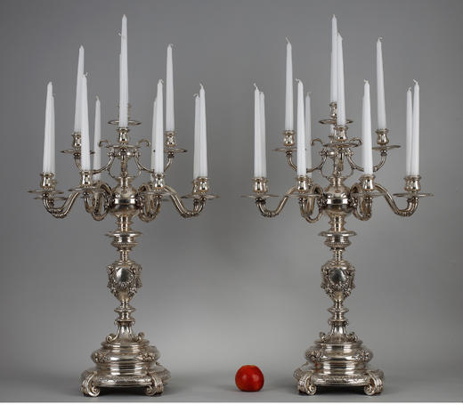 独角鹿西洋古董银器工坊古典天使与奖杯主题纯银浮雕多枝头烛台 商品图1