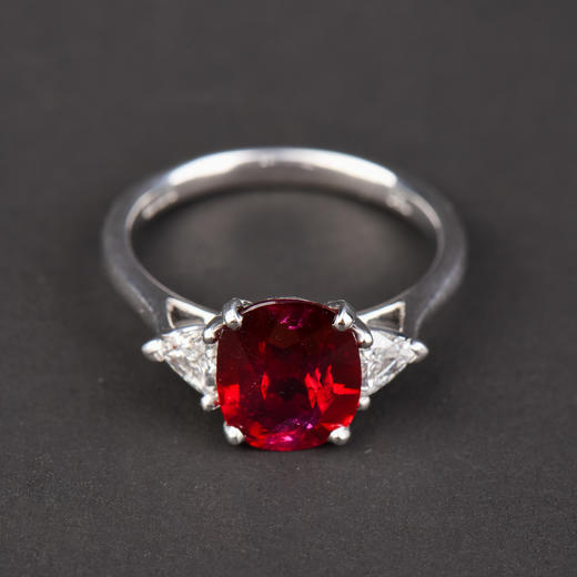 独角鹿西洋古董首饰珠宝欧洲18K白金镶嵌无烧红宝石钻石戒指 商品图4