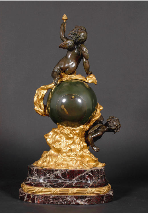 独角鹿西洋古董法国新古典风格铜鎏金小天使大理石底座座钟摆件 商品图1