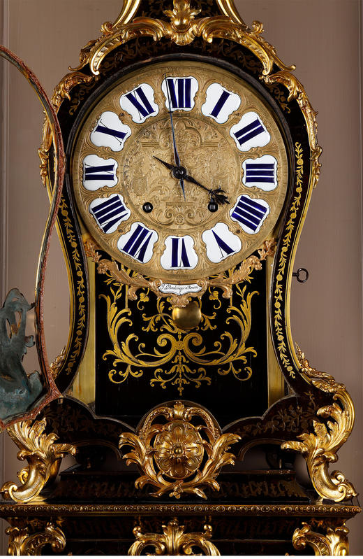 独角鹿西洋古董新古典主义风格铜鎏金雕饰布勒镶嵌挂钟托架壁钟 商品图3