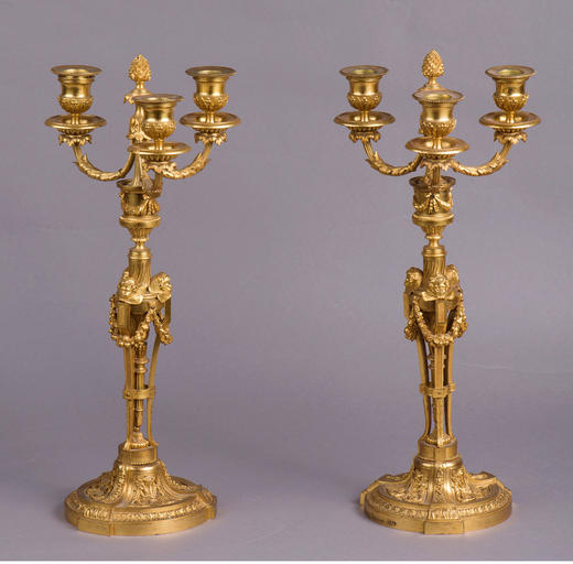 独角鹿西洋古董摆件法国工坊签名路易十六风小天使铜鎏金烛台一对 商品图1