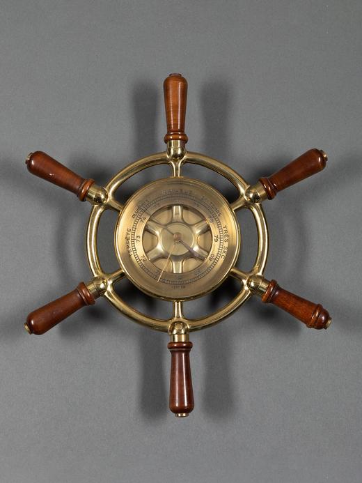 独角鹿西洋古董法国品牌出品船舵造型黄铜鎏金挂钟晴雨表一对 商品图1