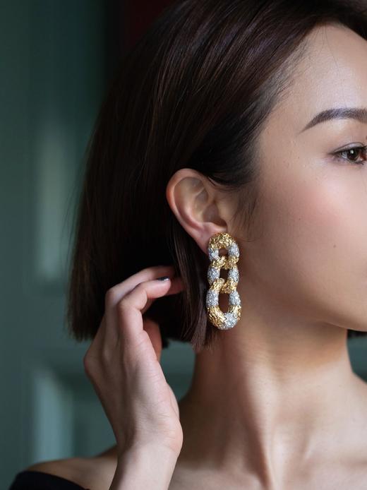 独角鹿西洋古董珠宝首饰法国锚链18k黄金镶嵌钻石耳坠耳饰一对 商品图1