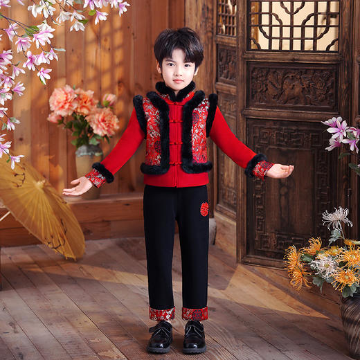 XWN-9833 儿童汉服2022新款冬款加绒套装女童汉服小女孩拜年服冬季唐装男童 商品图3