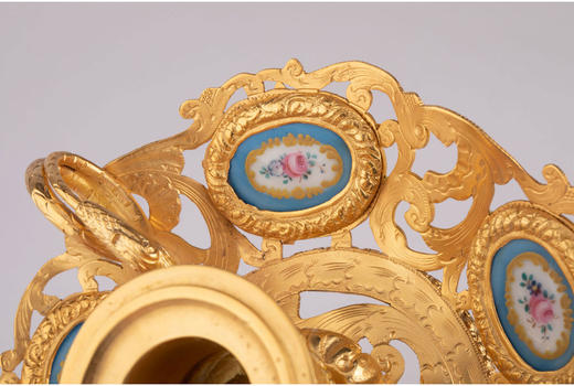 独角鹿西洋古董欧式烛台摆件铜鎏金雕饰瓷片装饰灵蛇花叶法式 商品图3