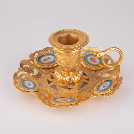 独角鹿西洋古董欧式烛台摆件铜鎏金雕饰瓷片装饰灵蛇花叶法式 商品图0