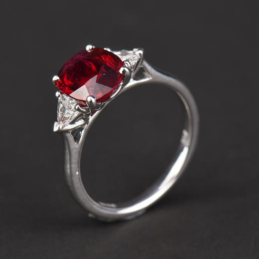 独角鹿西洋古董首饰珠宝欧洲18K白金镶嵌无烧红宝石钻石戒指 商品图1