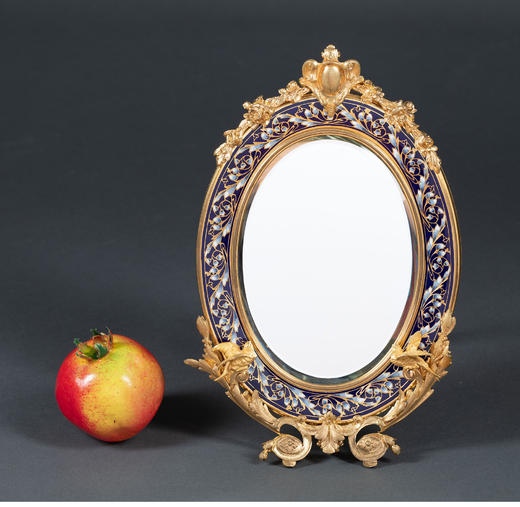 独角鹿西洋古董法国錾胎珐琅路易十六风格铜鎏金座镜烛台一对 商品图2