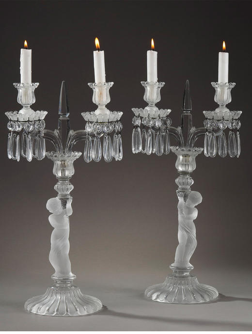 独角鹿西洋古董巴卡拉出品ENFANT童年款小天使浮雕灯轴水晶烛台 商品图3