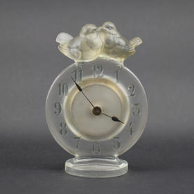 独角鹿西洋古董1931年法国莱俪RENE LALIQUE出品小鸟水晶座钟