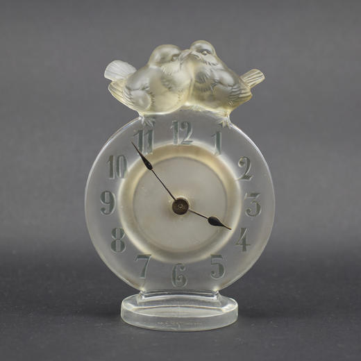 独角鹿西洋古董1931年法国莱俪RENE LALIQUE出品小鸟水晶座钟 商品图0