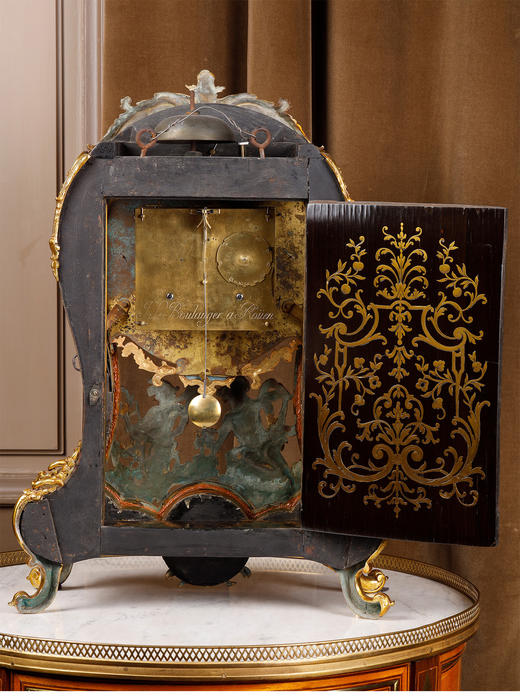 独角鹿西洋古董新古典主义风格铜鎏金雕饰布勒镶嵌挂钟托架壁钟 商品图4