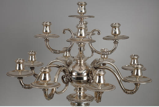 独角鹿西洋古董银器工坊古典天使与奖杯主题纯银浮雕多枝头烛台 商品图3