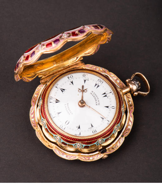 独角鹿西洋古董英国Markwick Markham18K金镶玑镂珐琅细密画怀表 商品图4