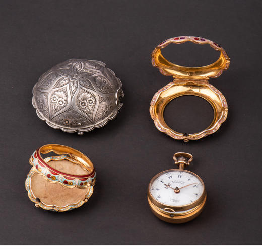 独角鹿西洋古董英国Markwick Markham18K金镶玑镂珐琅细密画怀表 商品图3