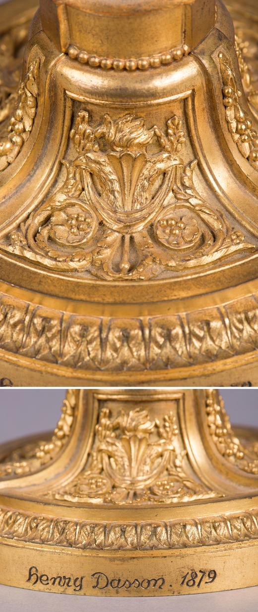 独角鹿西洋古董摆件法国工坊签名路易十六风小天使铜鎏金烛台一对 商品图4