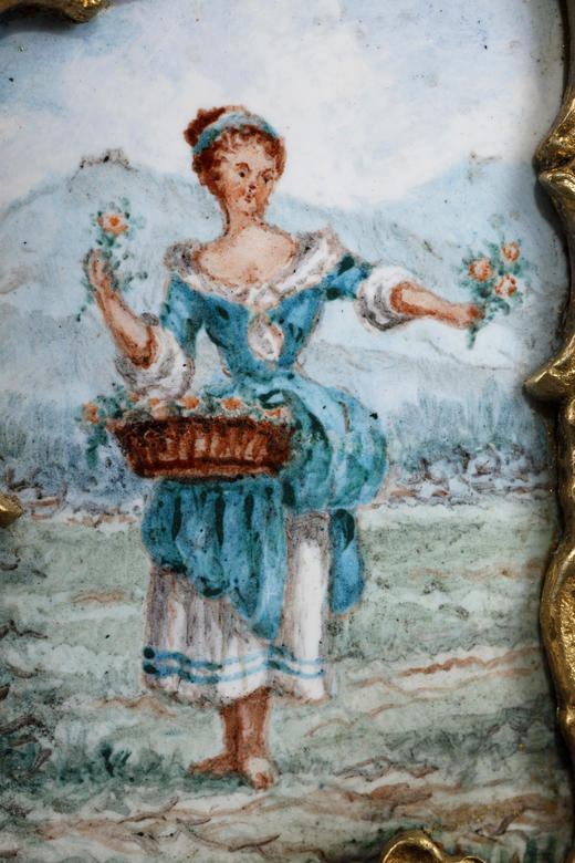 独角鹿西洋古董摆件19世纪奥地利出品铜鎏金手绘珐琅迷你屏风座钟 商品图2