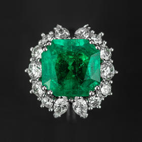 独角鹿西洋古董首饰珠宝欧洲5.7克拉哥伦比亚钻石祖母绿戒指