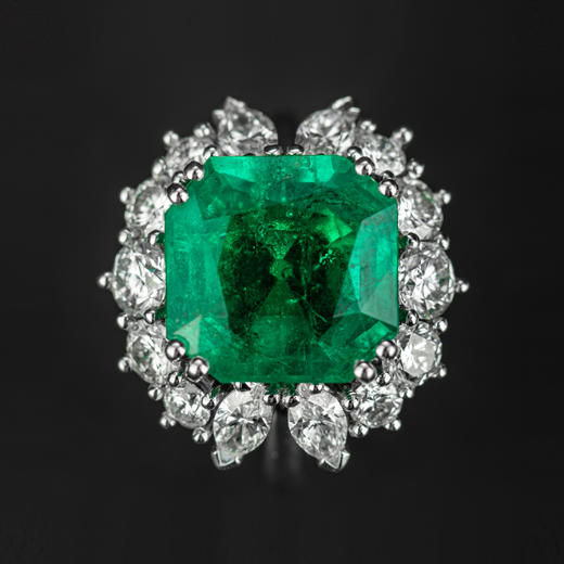 独角鹿西洋古董首饰珠宝欧洲5.7克拉哥伦比亚钻石祖母绿戒指 商品图0