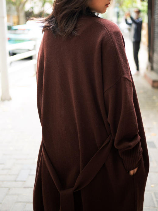 Puree｜#1983 Longline cardigan 羊绒睡袍式系带长开衫 [ 白 / 绿 / 深灰 / 棕 ] 商品图7