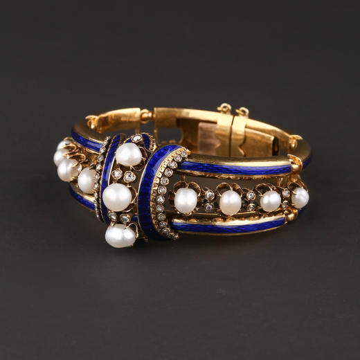 独角鹿西洋古董珠宝首饰法国珐琅饰镶嵌天然珍珠钻石手链手镯 商品图1
