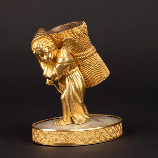 独角鹿西洋古董Palais royal小天使珍珠母贝雕刻底座镀金青铜烛台 商品图0